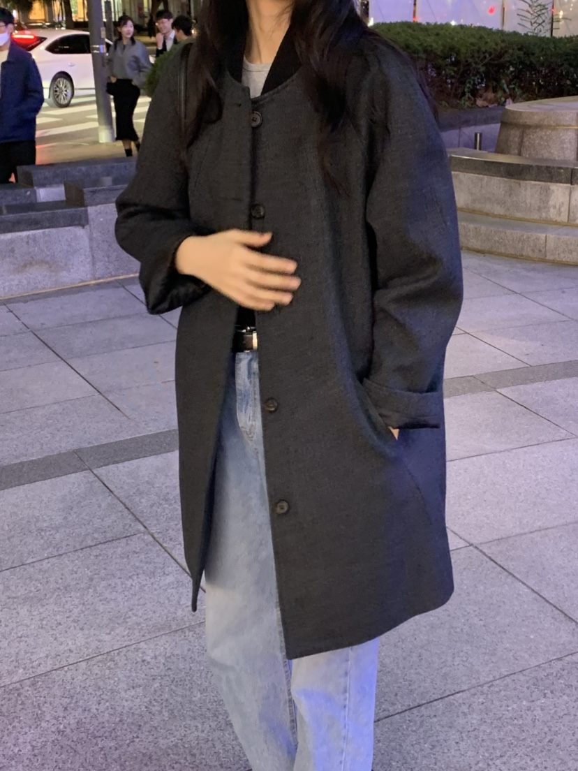 NOUVEAU韓國代購㊣女裝新品時尚職業推薦休閑中長款大衣羊毛NOUVEAU中長款大衣