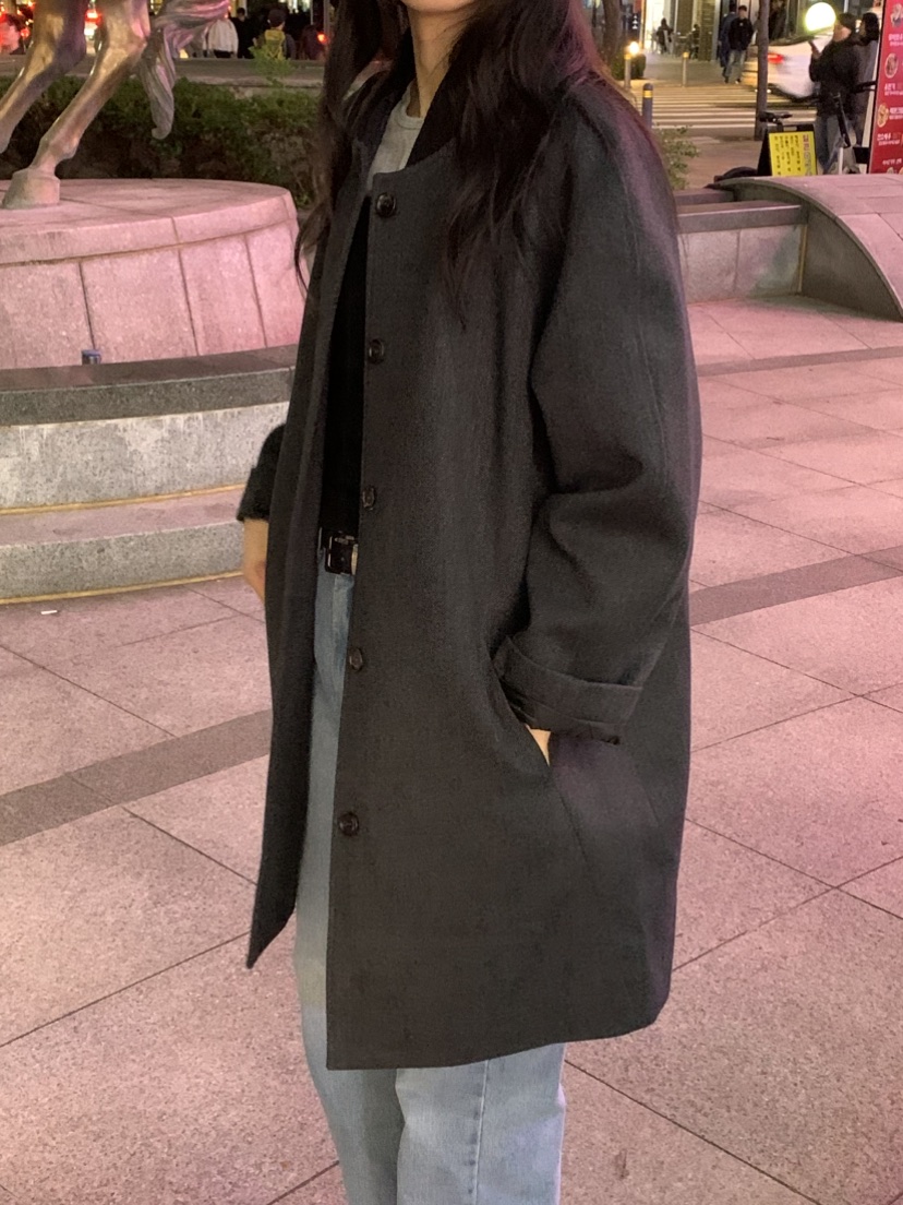 NOUVEAU韓國代購㊣女裝新品時尚職業推薦休閑中長款大衣羊毛NOUVEAU中長款大衣