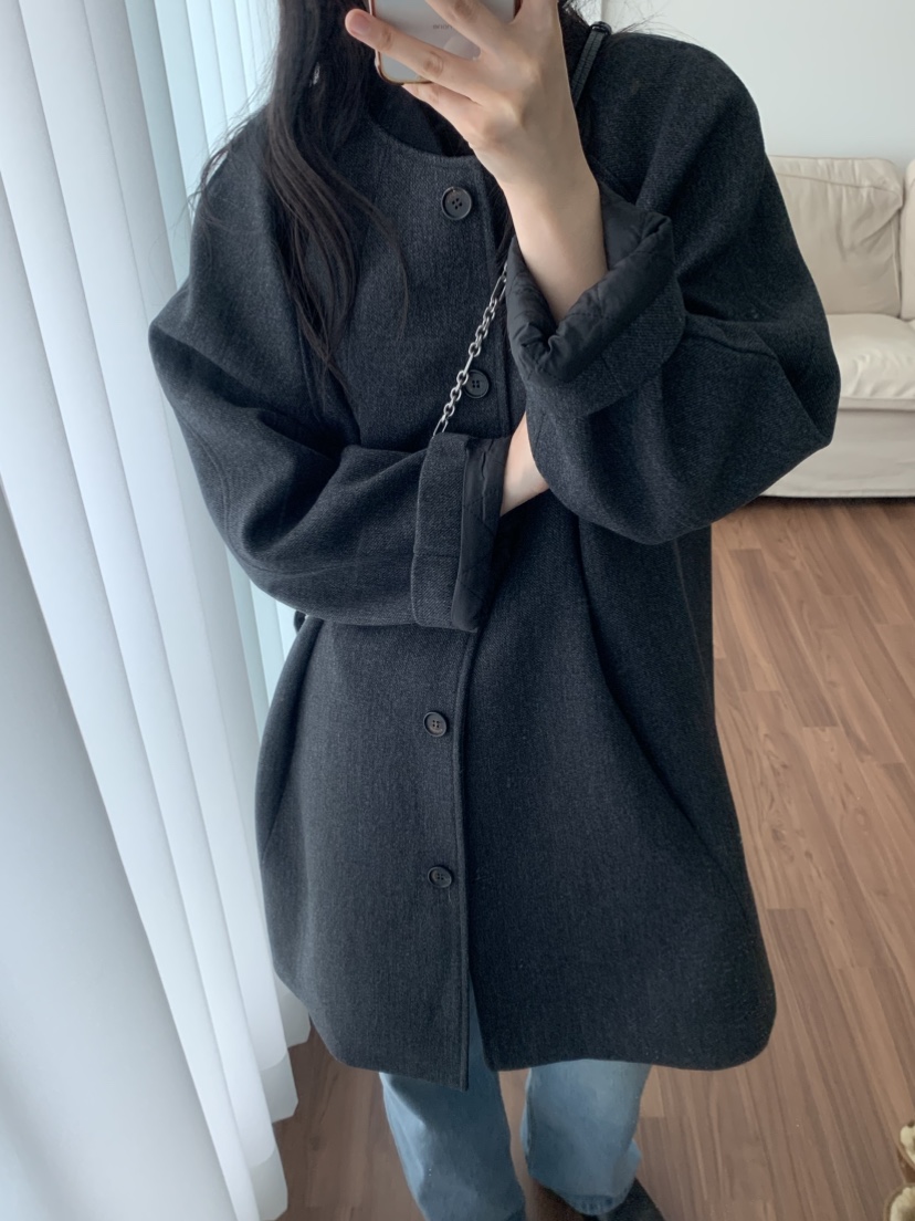 NOUVEAU韓國代購㊣女裝新品時尚職業推薦休閑中長款大衣羊毛NOUVEAU中長款大衣