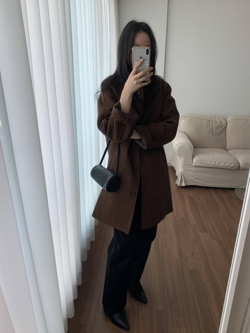 NOUVEAU韓國代購㊣女裝新品時尚職業推薦休閑中長款大衣羊毛NOUVEAU中長款大衣