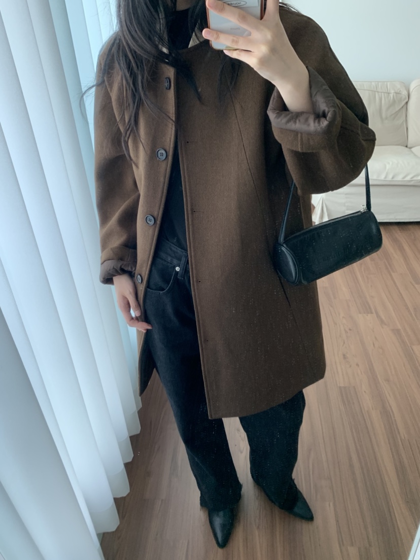 NOUVEAU韓國代購㊣女裝新品時尚職業推薦休閑中長款大衣羊毛NOUVEAU中長款大衣