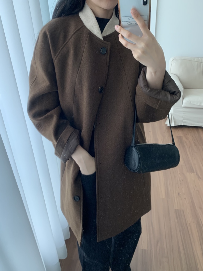 NOUVEAU韓國代購㊣女裝新品時尚職業推薦休閑中長款大衣羊毛NOUVEAU中長款大衣