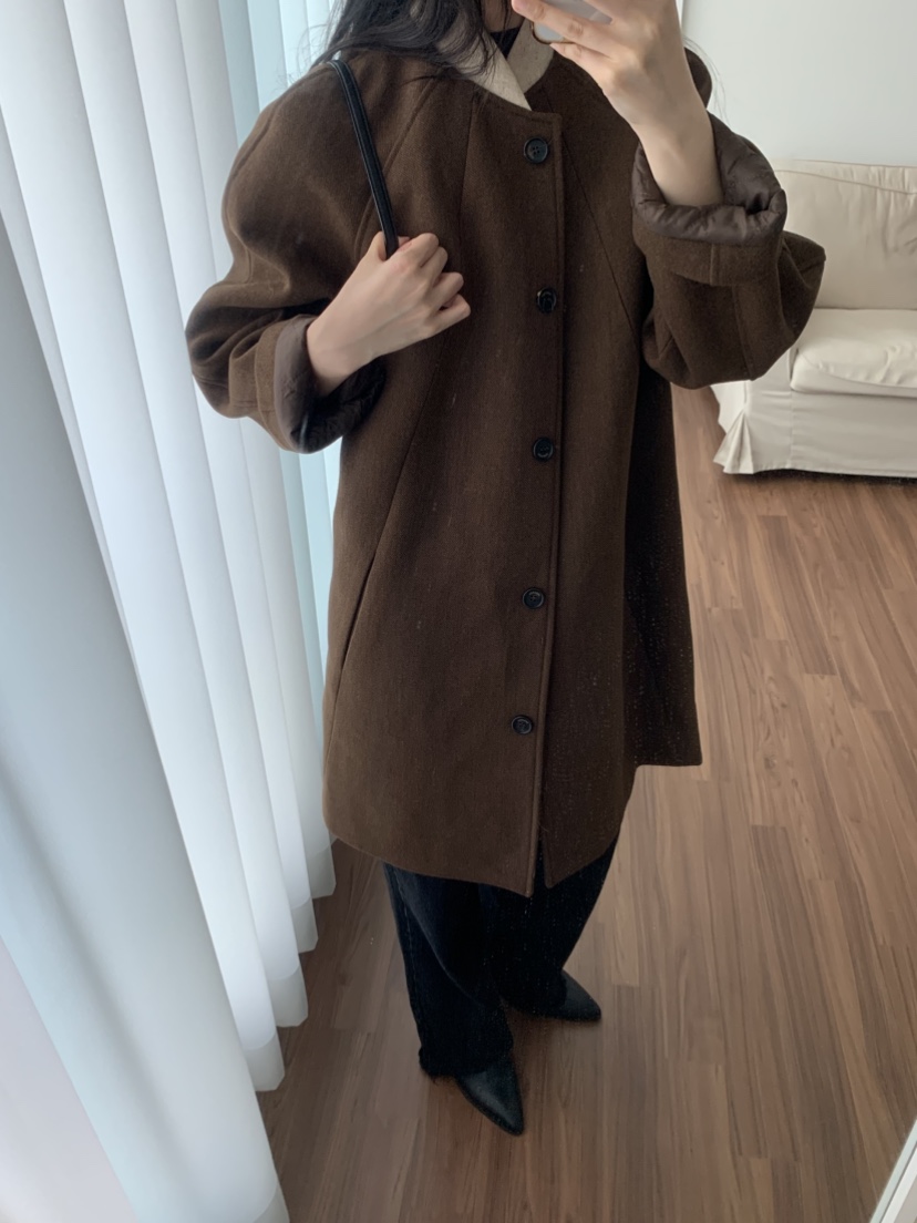 NOUVEAU韓國代購㊣女裝新品時尚職業推薦休閑中長款大衣羊毛NOUVEAU中長款大衣