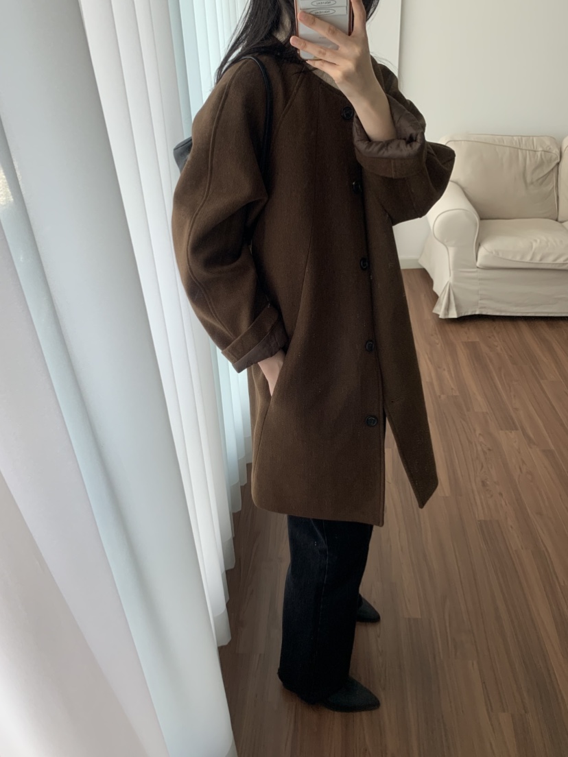 NOUVEAU韓國代購㊣女裝新品時尚職業推薦休閑中長款大衣羊毛NOUVEAU中長款大衣