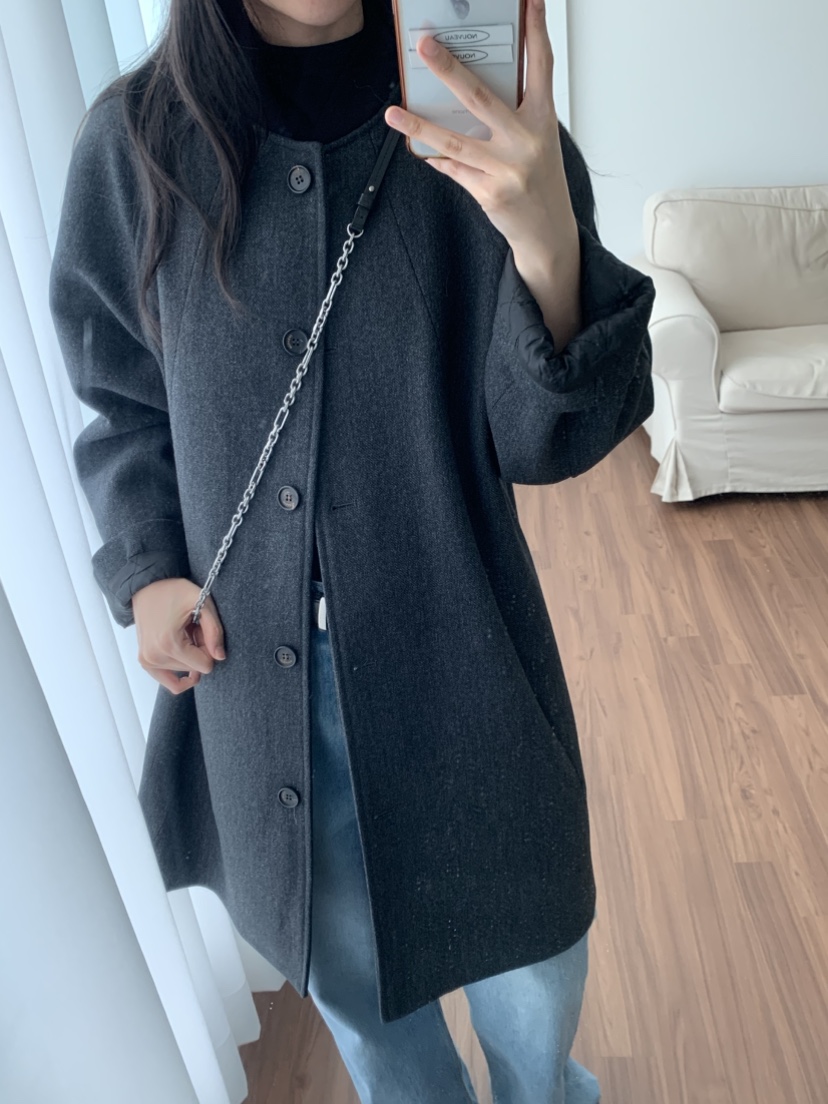 NOUVEAU韓國代購㊣女裝新品時尚職業推薦休閑中長款大衣羊毛NOUVEAU中長款大衣