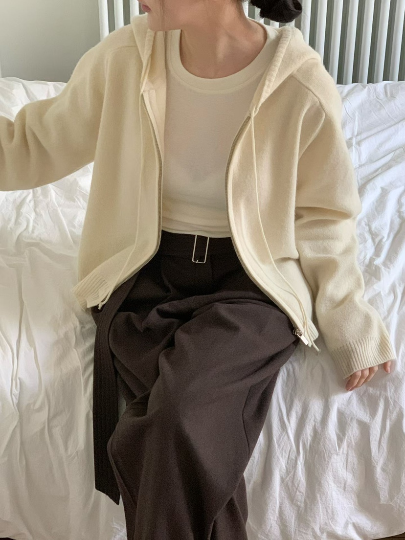 BINUS東大門㊣直郵女裝新款25秋冬職業休閑真品針織衫拉鏈連帽BINUS針織衫