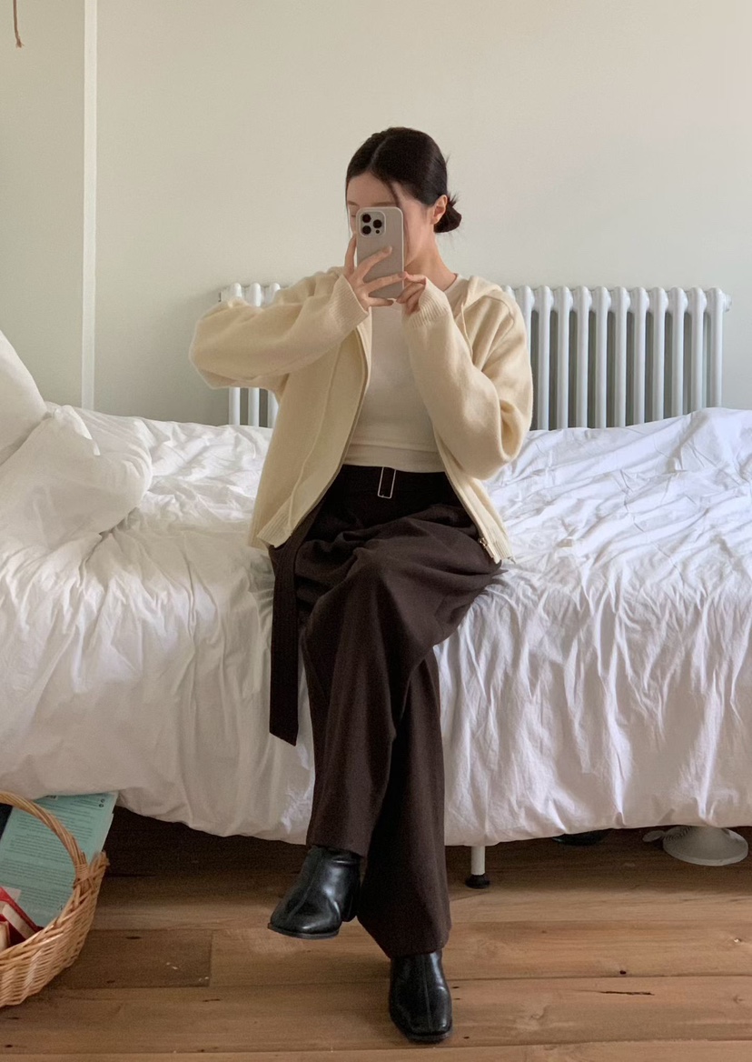 BINUS東大門㊣直郵女裝新款25秋冬職業休閑真品針織衫拉鏈連帽BINUS針織衫