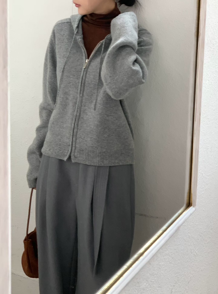 BINUS東大門㊣直郵女裝新款25秋冬職業休閑真品針織衫拉鏈連帽BINUS針織衫