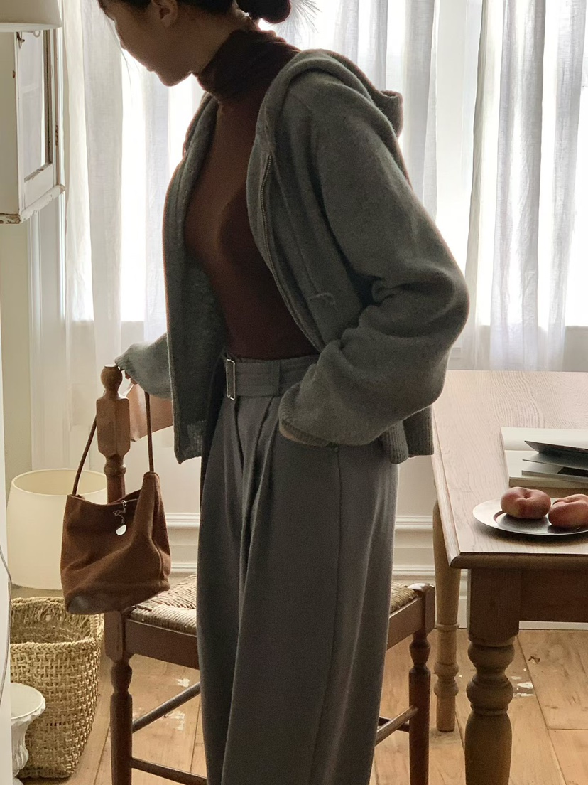 BINUS東大門㊣直郵女裝新款25秋冬職業休閑真品針織衫拉鏈連帽BINUS針織衫