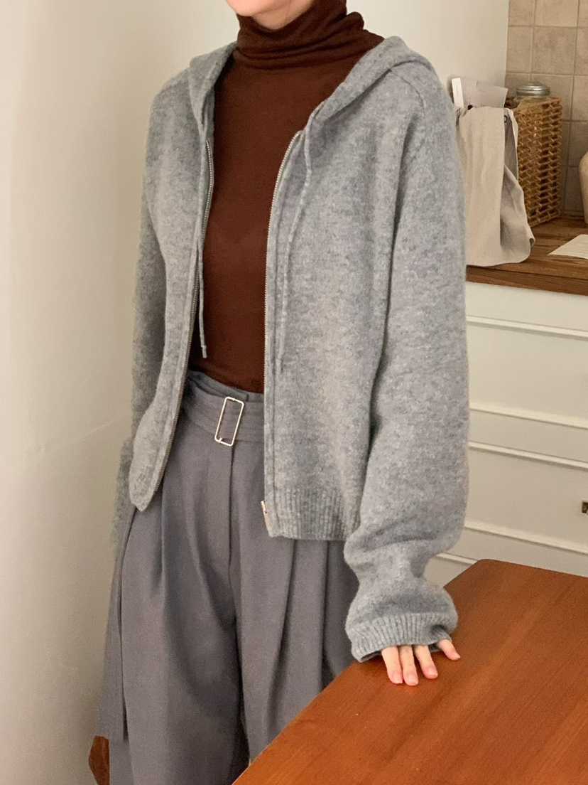 BINUS東大門㊣直郵女裝新款25秋冬職業休閑真品針織衫拉鏈連帽BINUS針織衫