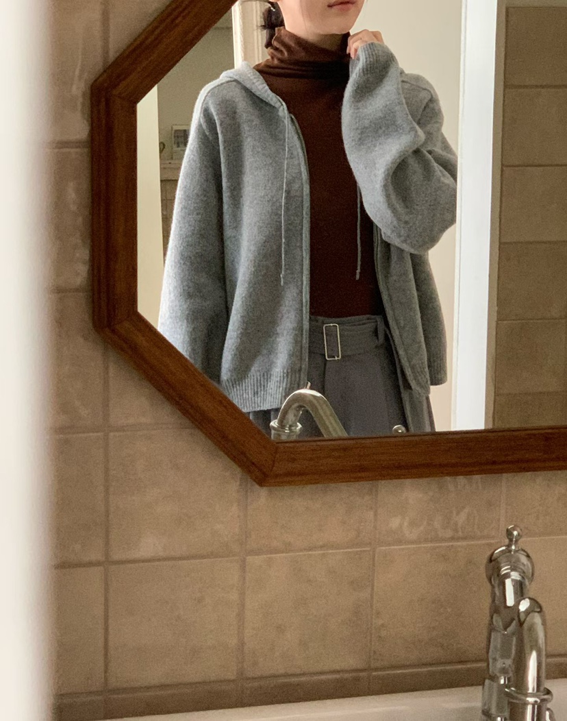 BINUS東大門㊣直郵女裝新款25秋冬職業休閑真品針織衫拉鏈連帽BINUS針織衫