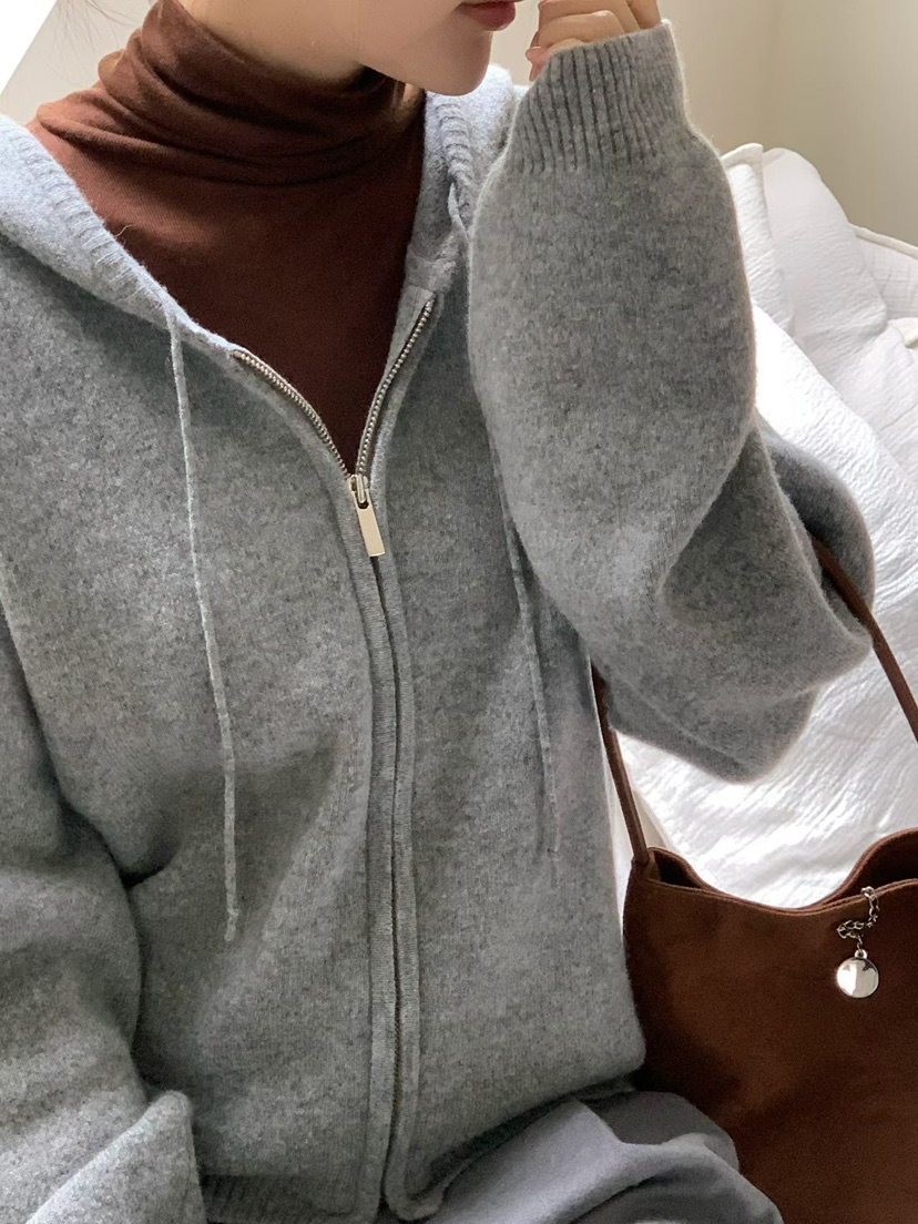 BINUS東大門㊣直郵女裝新款25秋冬職業休閑真品針織衫拉鏈連帽BINUS針織衫