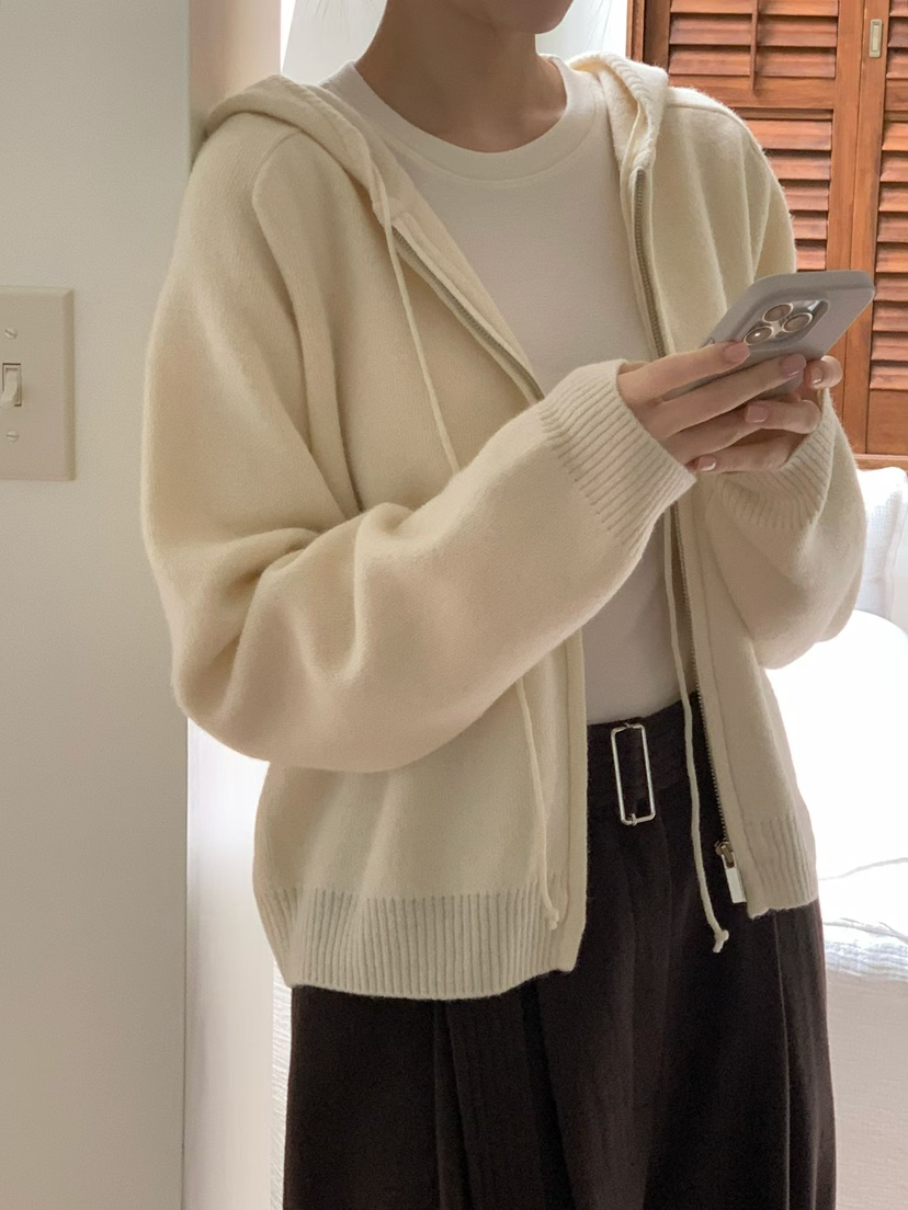 BINUS東大門㊣直郵女裝新款25秋冬職業休閑真品針織衫拉鏈連帽BINUS針織衫圖色2