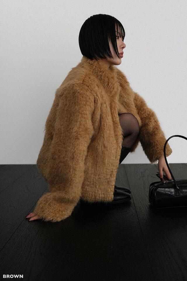 CEDARWOOD韓國代購㊣女裝新款推薦人氣短款大衣皮草羊毛高領CEDAR WOOD短款大衣