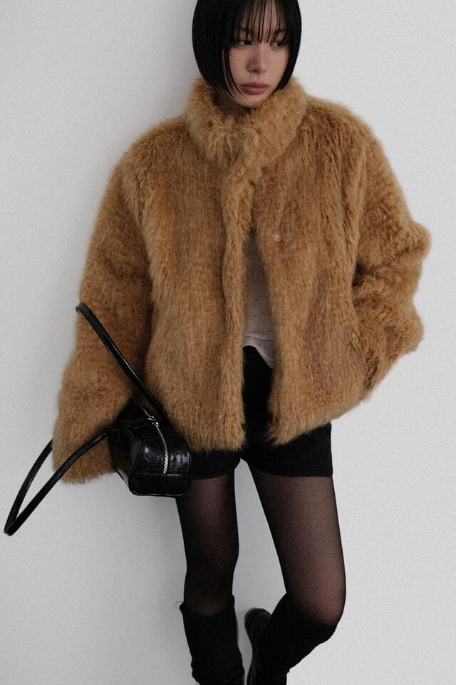 CEDARWOOD韓國代購㊣女裝新款推薦人氣短款大衣皮草羊毛高領CEDAR WOOD短款大衣