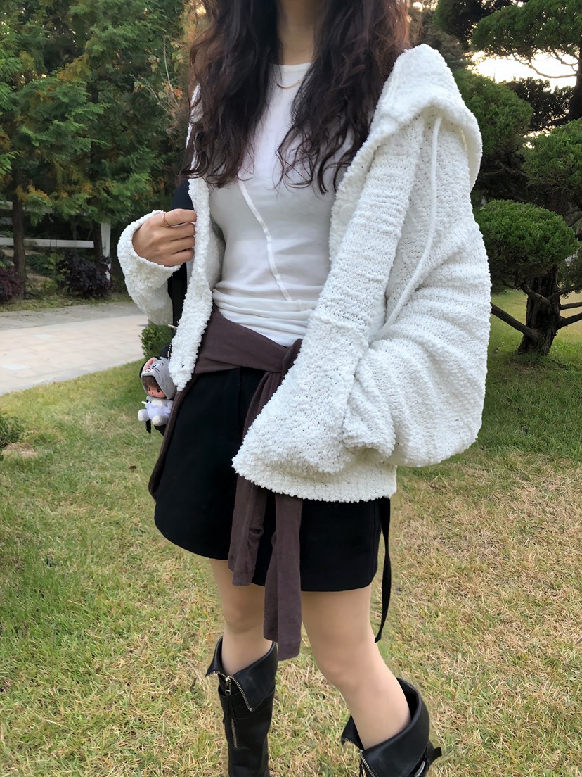 GLITTER韓國代購㊣女士新款休閑人氣真品25秋冬針織衫連帽衫網眼GLITTER針織衫