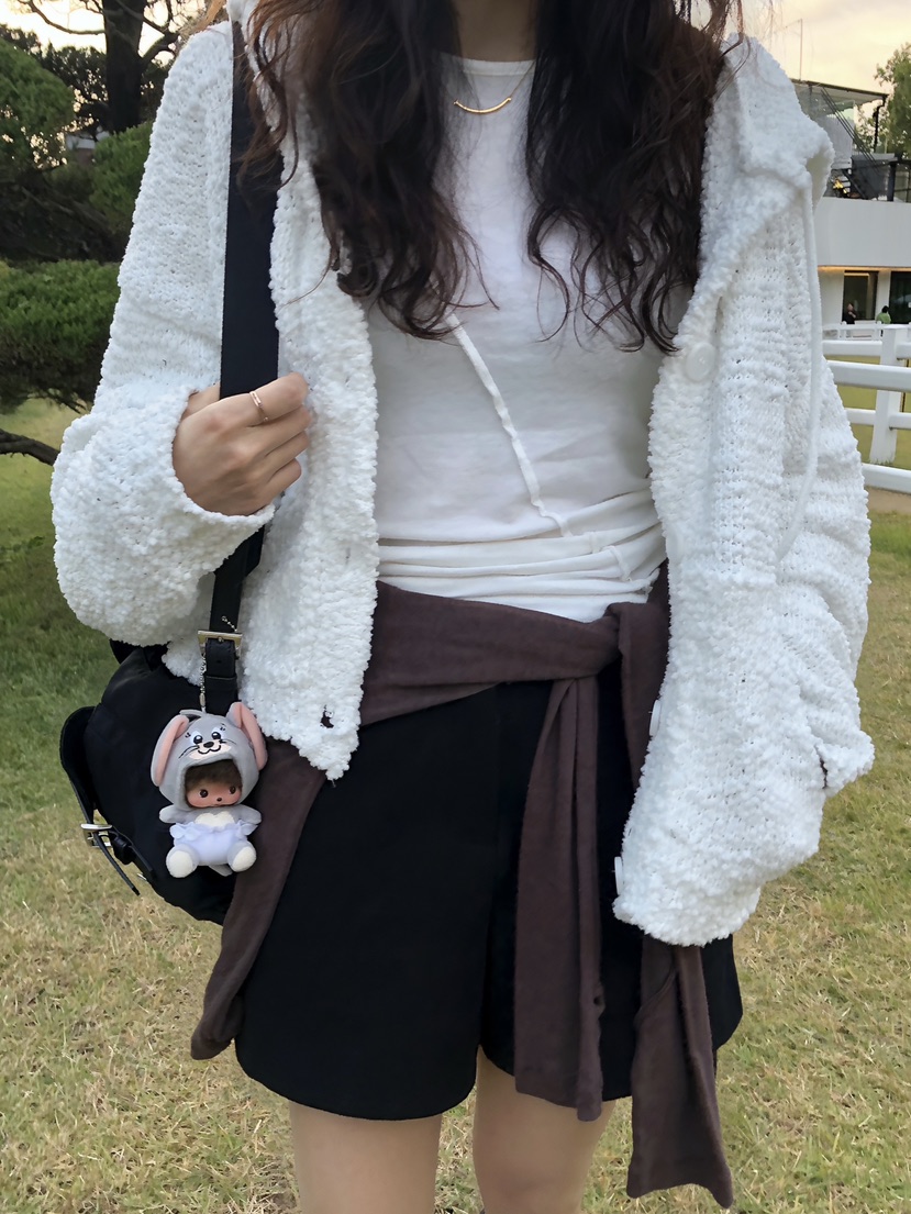 GLITTER韓國代購㊣女士新款休閑人氣真品25秋冬針織衫連帽衫網眼GLITTER針織衫