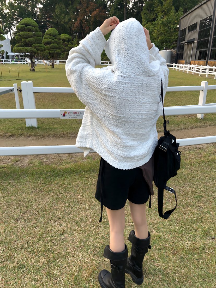 GLITTER韓國代購㊣女士新款休閑人氣真品25秋冬針織衫連帽衫網眼GLITTER針織衫