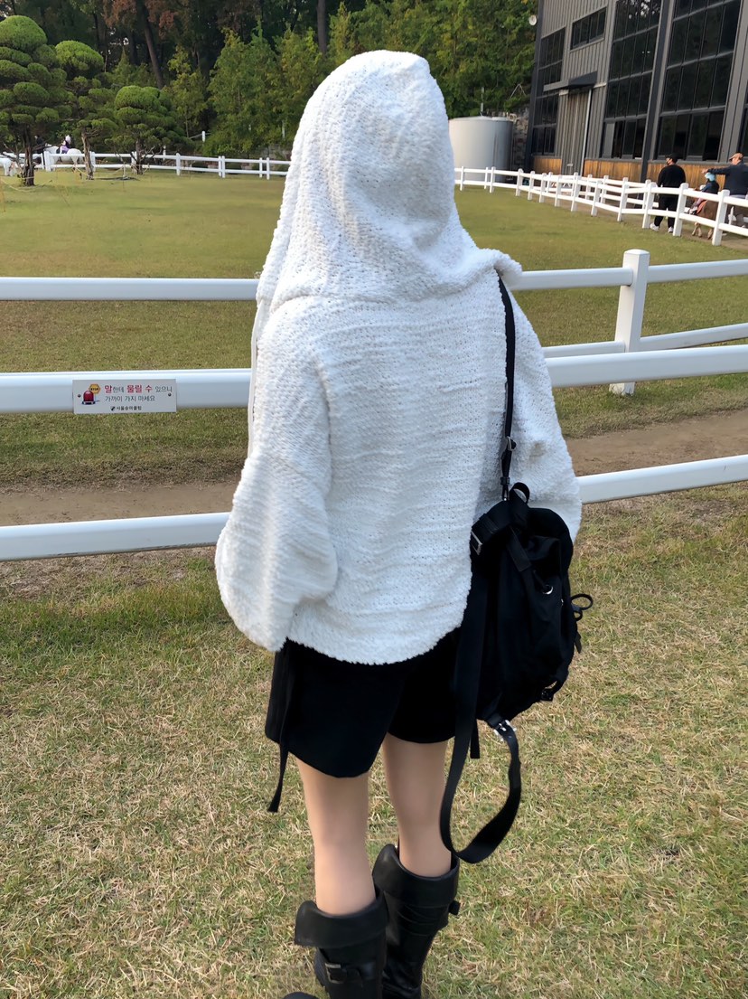 GLITTER韓國代購㊣女士新款休閑人氣真品25秋冬針織衫連帽衫網眼GLITTER針織衫