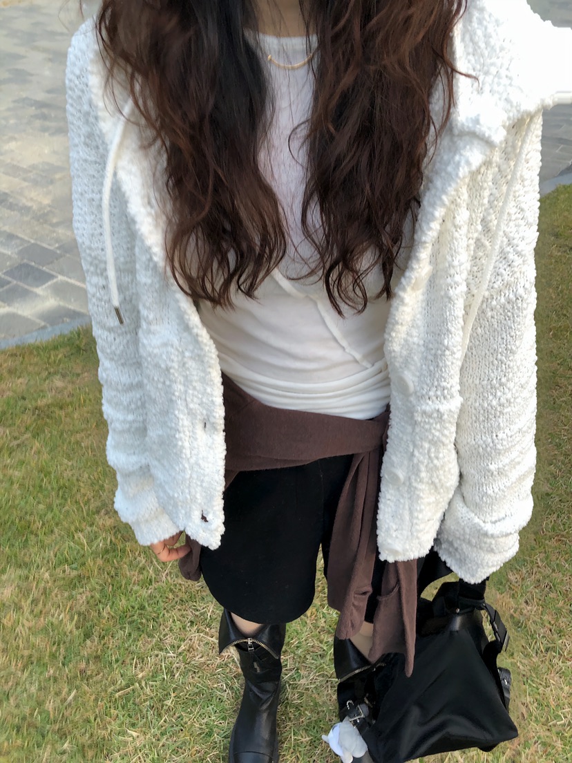 GLITTER韓國代購㊣女士新款休閑人氣真品25秋冬針織衫連帽衫網眼GLITTER針織衫