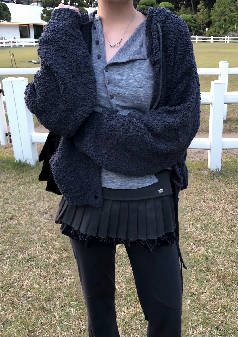 GLITTER韓國代購㊣女士新款休閑人氣真品25秋冬針織衫連帽衫網眼GLITTER針織衫