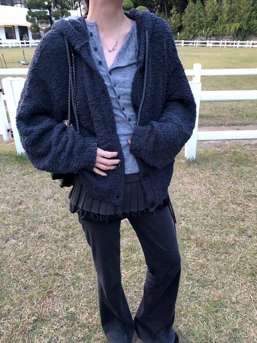 GLITTER韓國代購㊣女士新款休閑人氣真品25秋冬針織衫連帽衫網眼GLITTER針織衫