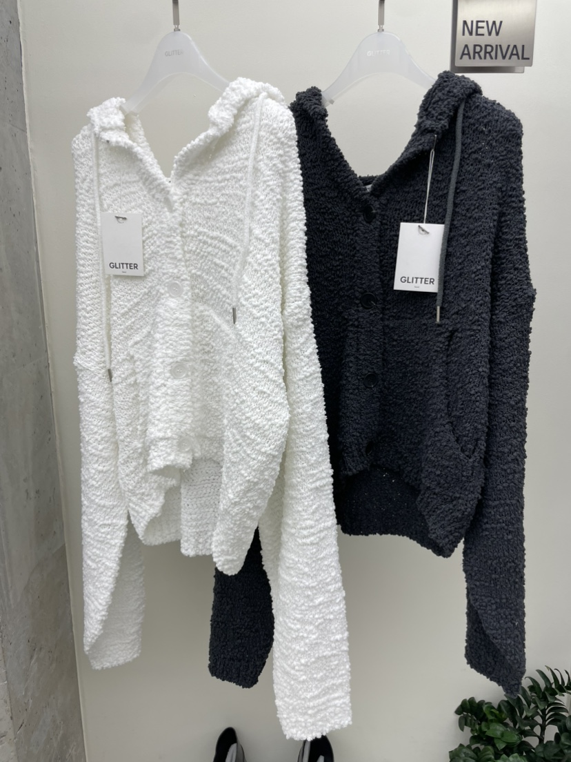 GLITTER韓國代購㊣女士新款休閑人氣真品25秋冬針織衫連帽衫網眼GLITTER針織衫