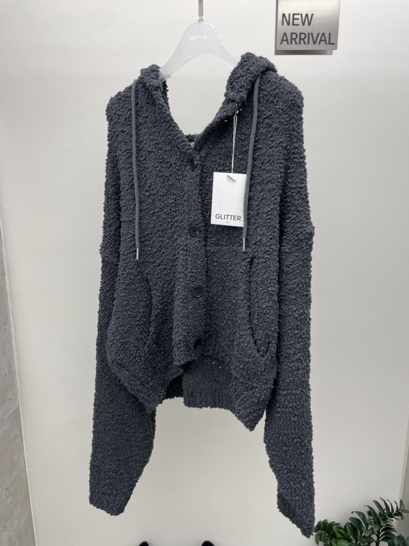GLITTER韓國代購㊣女士新款休閑人氣真品25秋冬針織衫連帽衫網眼GLITTER針織衫圖色2