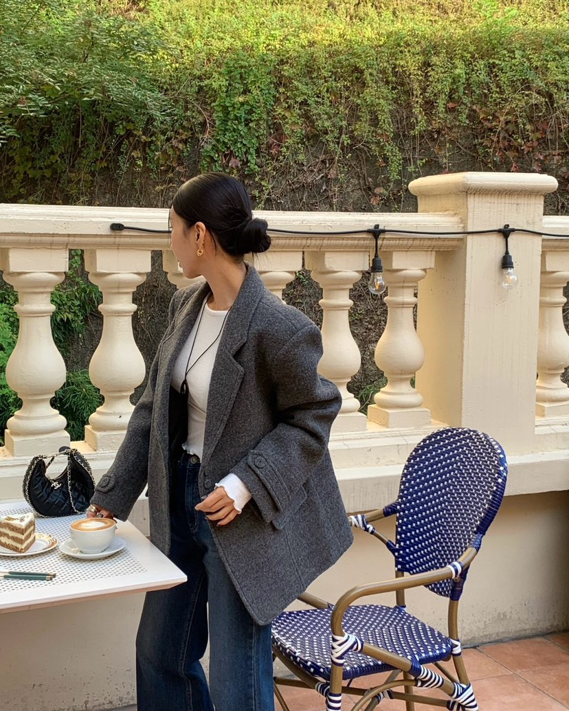 REVE CITE-L東大門㊣代購女裝新品時尚休閑熱賣人氣夾克羊毛REVE CITE夾克