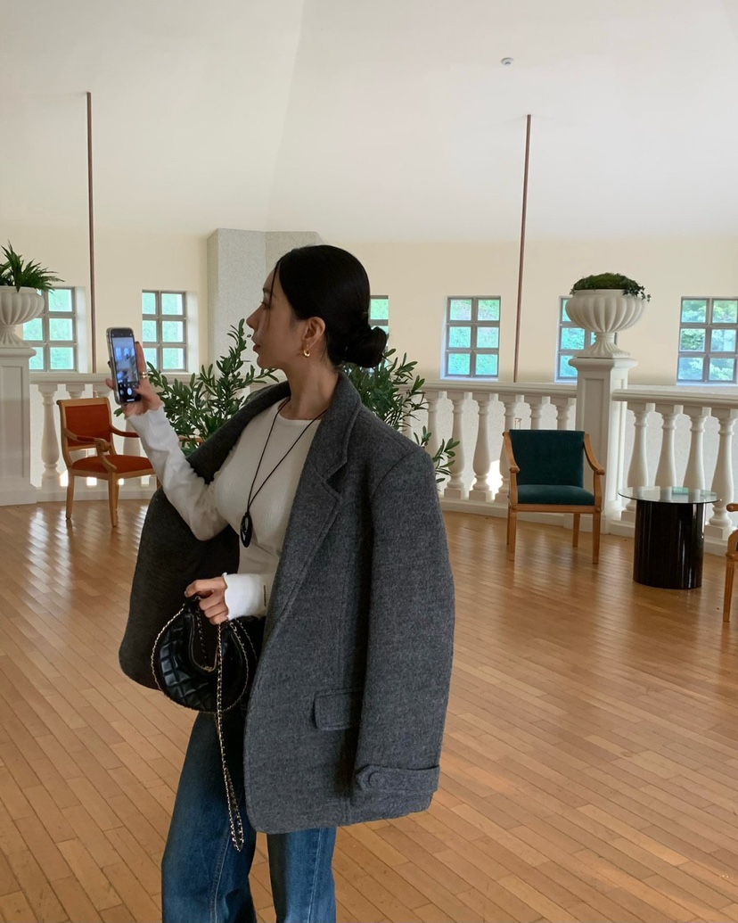 REVE CITE-L東大門㊣代購女裝新品時尚休閑熱賣人氣夾克羊毛REVE CITE夾克