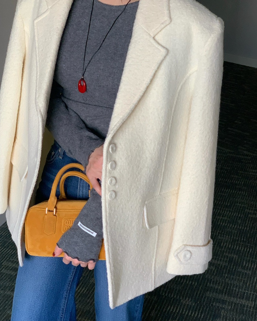 REVE CITE-L東大門㊣代購女裝新品時尚休閑熱賣人氣夾克羊毛REVE CITE夾克