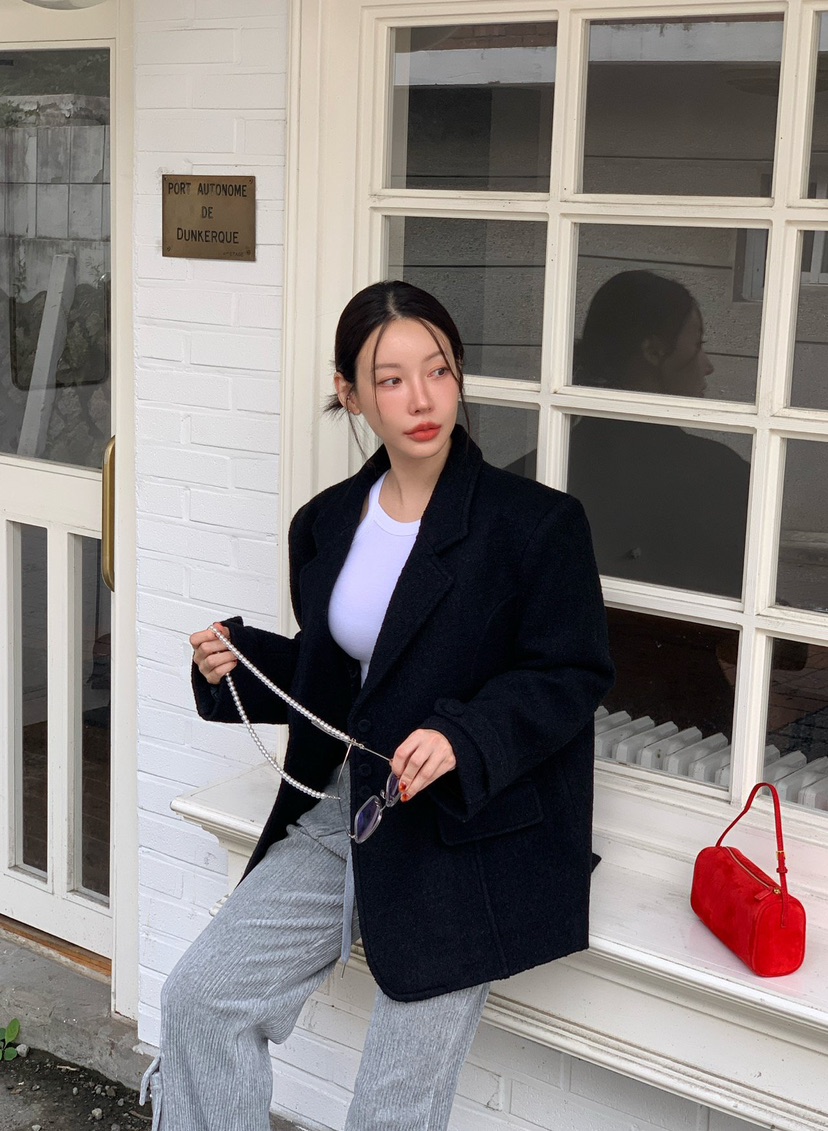 REVE CITE-L東大門㊣代購女裝新品時尚休閑熱賣人氣夾克羊毛REVE CITE夾克