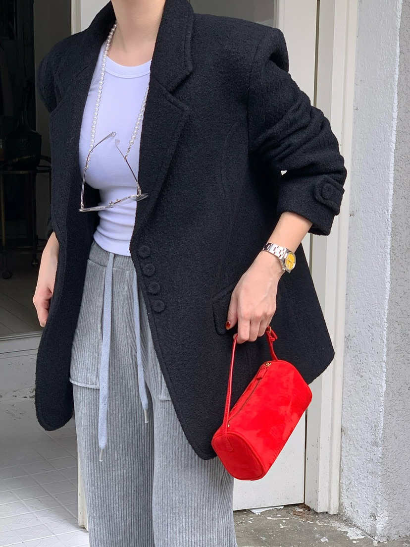 REVE CITE-L東大門㊣代購女裝新品時尚休閑熱賣人氣夾克羊毛REVE CITE夾克圖色3