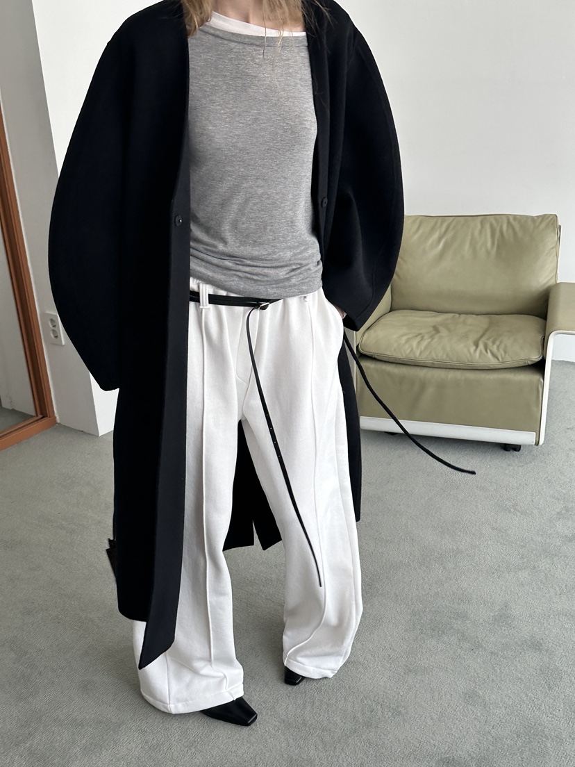 BOWIE韓國代購㊣女士新品職業休閑中長款大衣含腰繩手工羊絨BOWIE中長款大衣