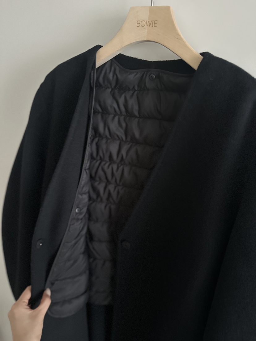 BOWIE韓國代購㊣女士新品職業休閑中長款大衣含腰繩手工羊絨BOWIE中長款大衣