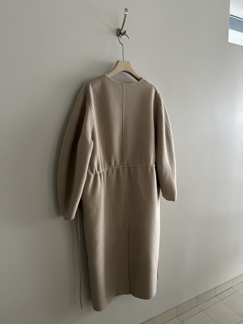 BOWIE韓國代購㊣女士新品職業休閑中長款大衣含腰繩手工羊絨BOWIE中長款大衣