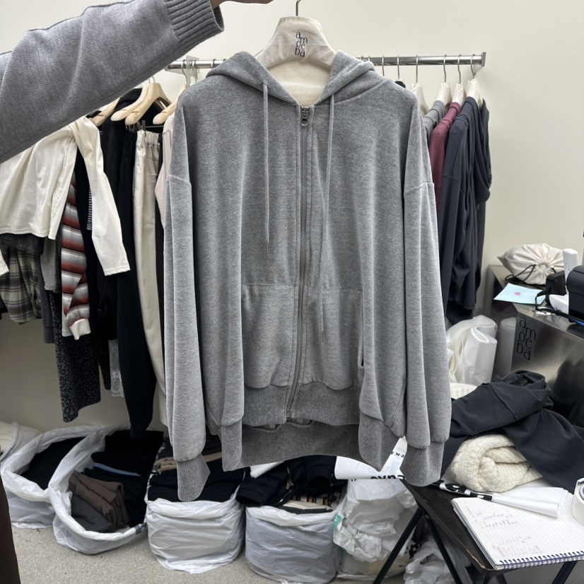 AMOEBA東大門㊣實拍女裝新款25秋冬真品熱賣推薦衛衣拉鏈復古AMOEBA衛衣