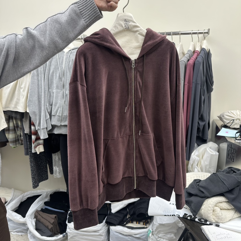 AMOEBA東大門㊣實拍女裝新款25秋冬真品熱賣推薦衛衣拉鏈復古AMOEBA衛衣圖色2