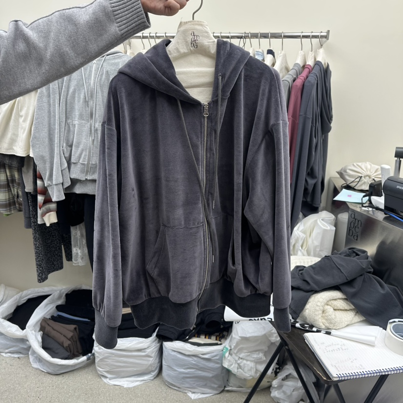 AMOEBA東大門㊣實拍女裝新款25秋冬真品熱賣推薦衛衣拉鏈復古AMOEBA衛衣圖色3