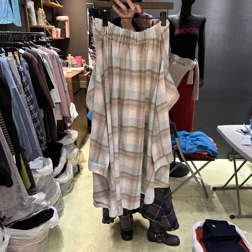 CHAVI東大門㊣代購女士新品時尚真品休閑職業人氣25秋冬長裙格紋CHAVI長裙