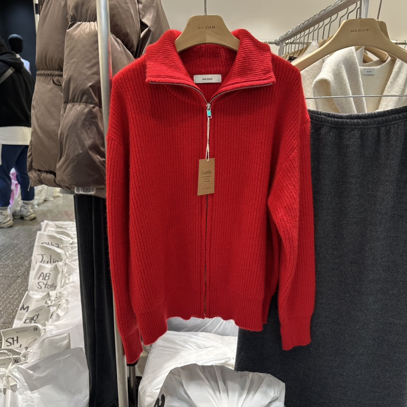 MAJDAN東大門㊣實拍女裝新款25秋冬熱賣真品人氣職業毛衣拉鏈MAJDAN毛衣