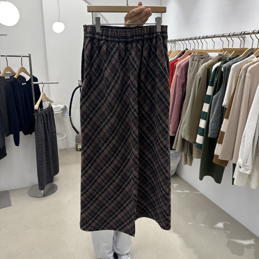GOLDEN MARKET韓國代購㊣女士新品熱賣人氣推薦長裙羊毛格紋GOLDEN MARKET長裙