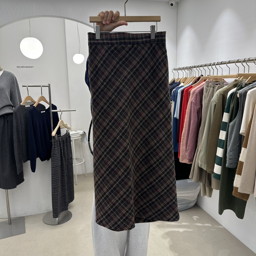 GOLDEN MARKET韓國代購㊣女士新品熱賣人氣推薦長裙羊毛格紋GOLDEN MARKET長裙圖色2