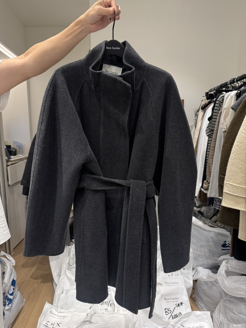 BIEN GARDER東大門㊣實拍女裝新款休閑推薦中長款大衣含腰帶BIEN GARDER中長款大衣