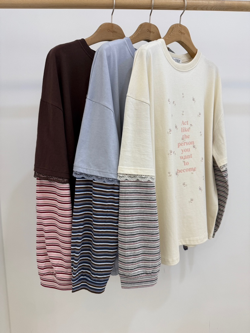 BY CHAPTER東大門㊣直郵女裝新款25秋冬推薦長袖T恤假兩件BY Chapter長袖T恤
