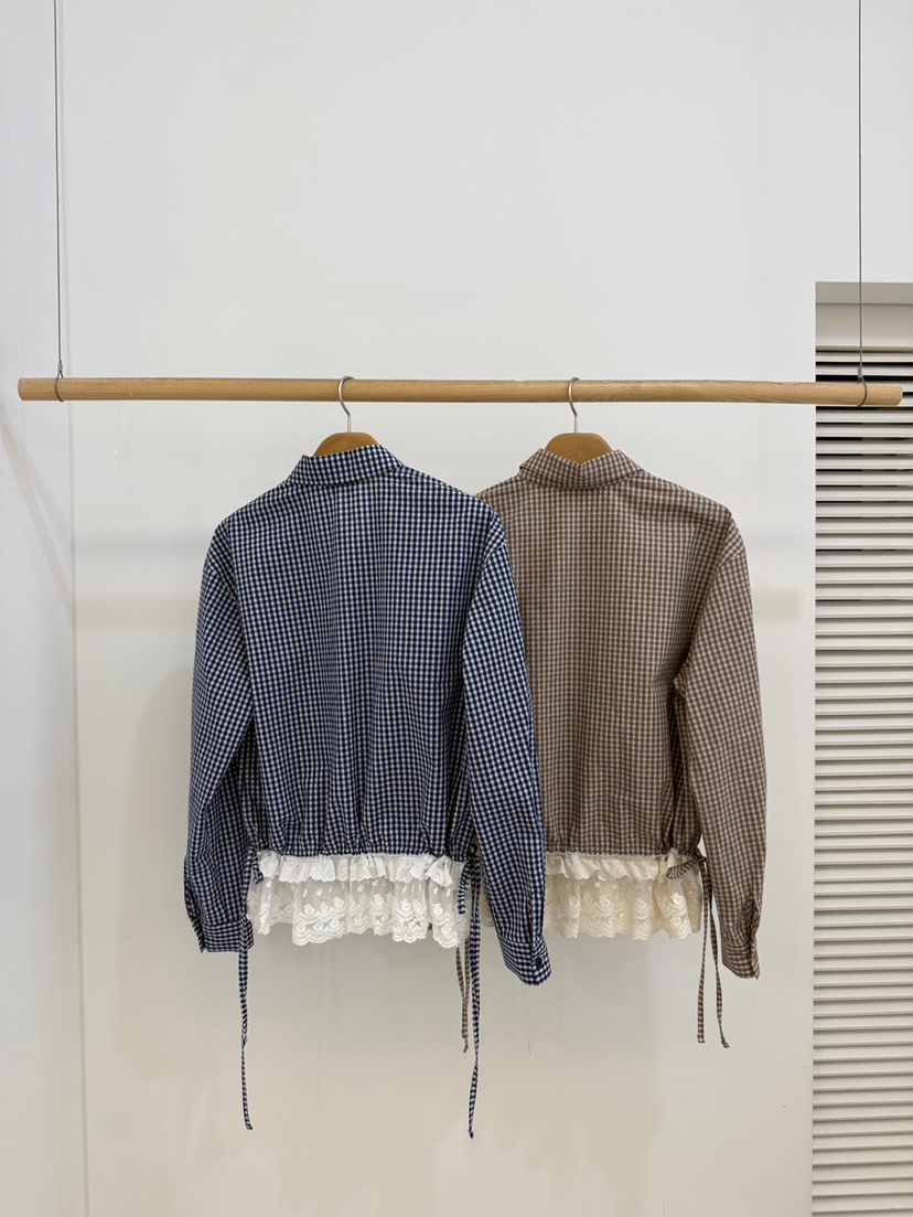 BY CHAPTER韓國直郵㊣女士新品休閑職業真品襯衫蕾絲衫格紋BY Chapter襯衫/蕾絲衫