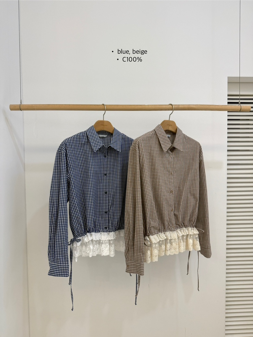 BY CHAPTER韓國直郵㊣女士新品休閑職業真品襯衫蕾絲衫格紋BY Chapter襯衫/蕾絲衫