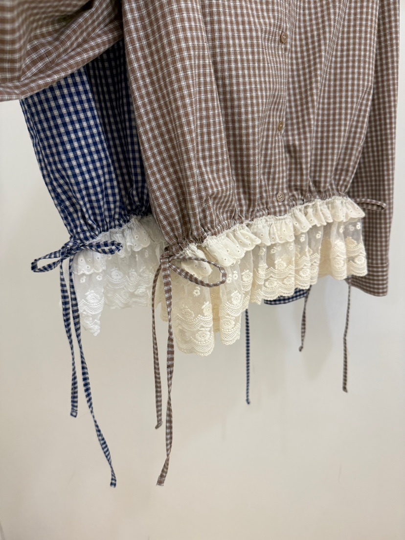 BY CHAPTER韓國直郵㊣女士新品休閑職業真品襯衫蕾絲衫格紋BY Chapter襯衫/蕾絲衫