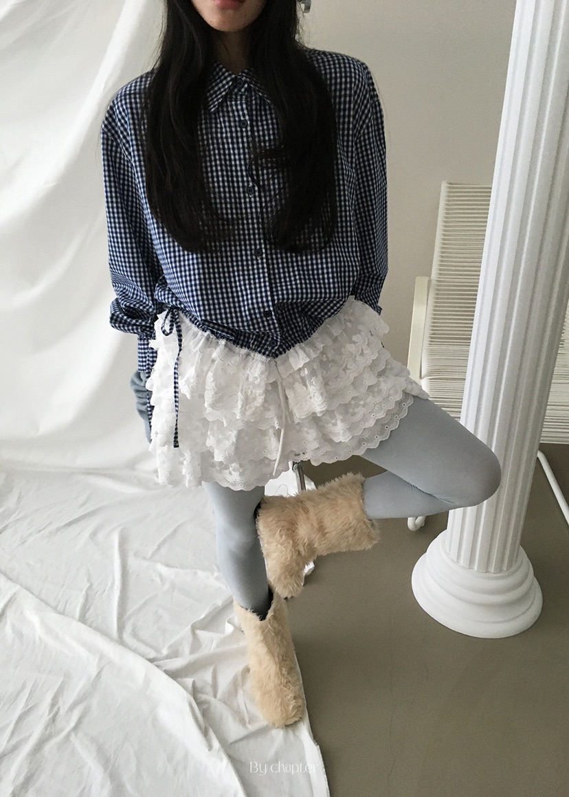 BY CHAPTER韓國直郵㊣女士新品休閑職業真品襯衫蕾絲衫格紋BY Chapter襯衫/蕾絲衫