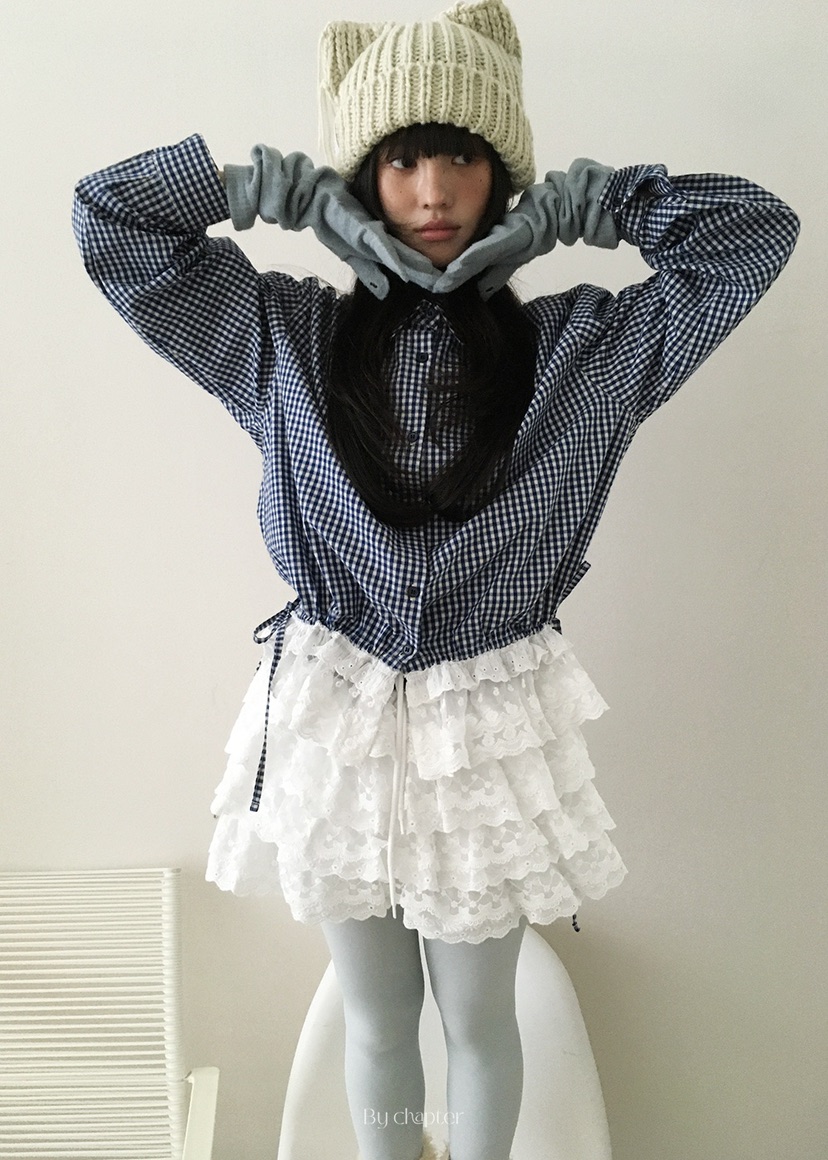 BY CHAPTER韓國直郵㊣女士新品休閑職業真品襯衫蕾絲衫格紋BY Chapter襯衫/蕾絲衫